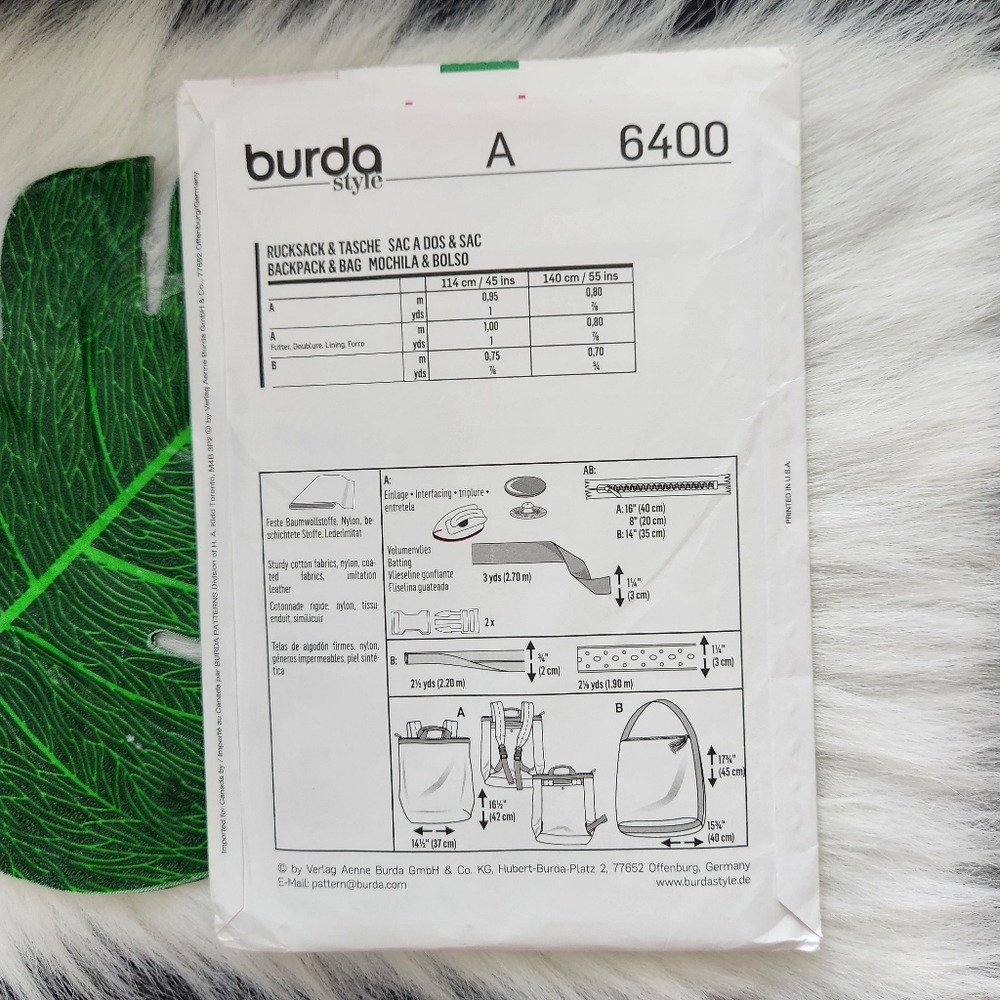 Burda Style Sewing Pattern 6400 Backpack Rucksack - Picture 2 of 2